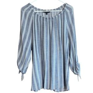 Fred David Striped Boat Neck Tie Sleeve Tunic Top Women's XL Gray White